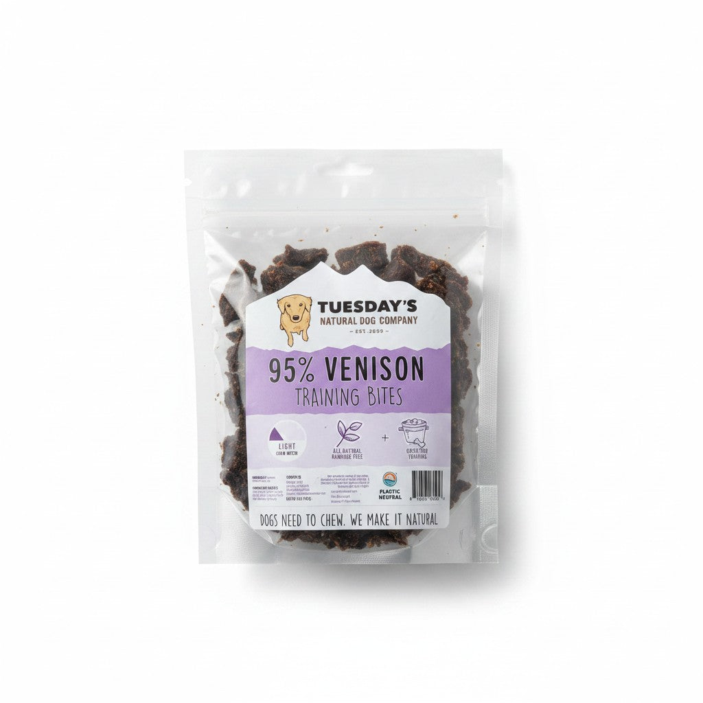 Tuesday's Natural Dog Company 95% Venison Training Bites all natural rawhide free grain free