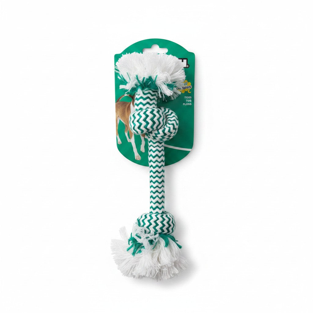 Mammoth Pet Toss Tug Floss Rope Toy Green White Chevron