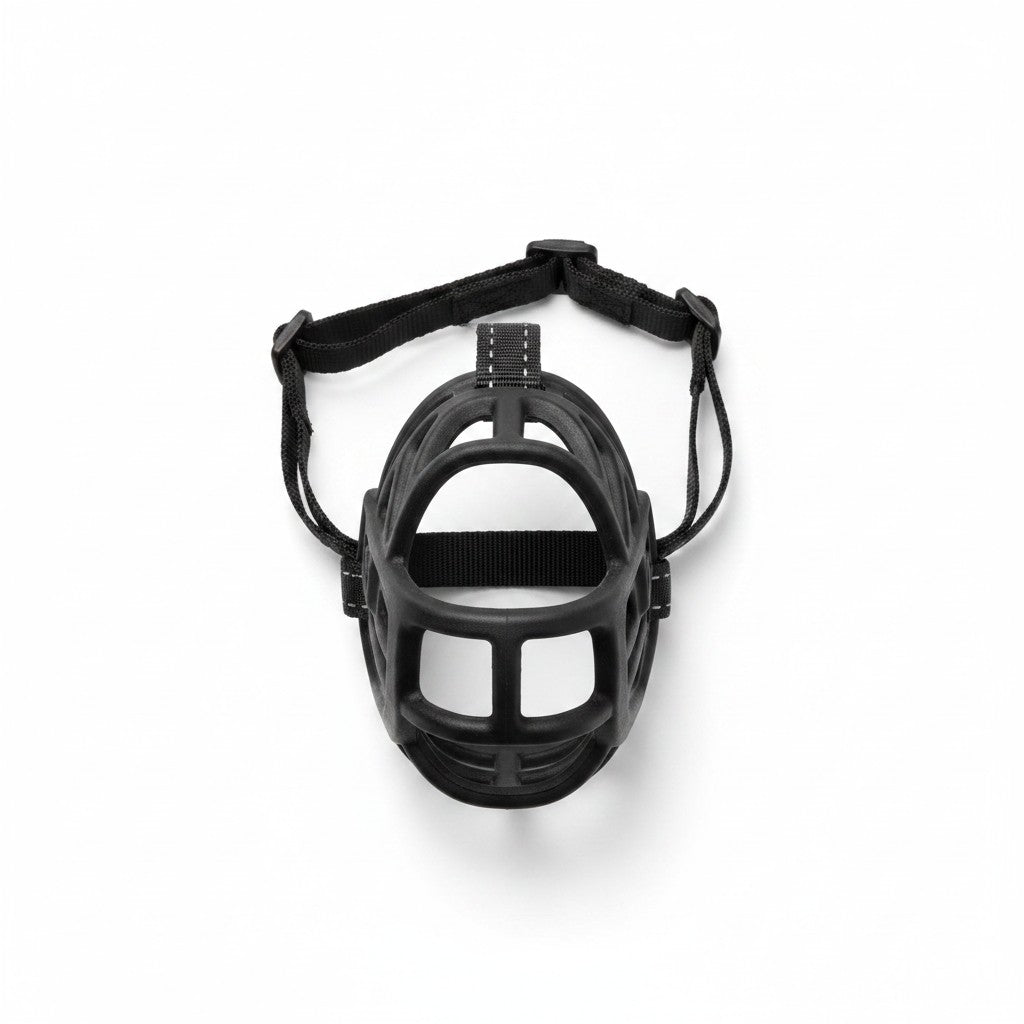 Coastal Soft Basket Muzzle black adjustable straps front view
