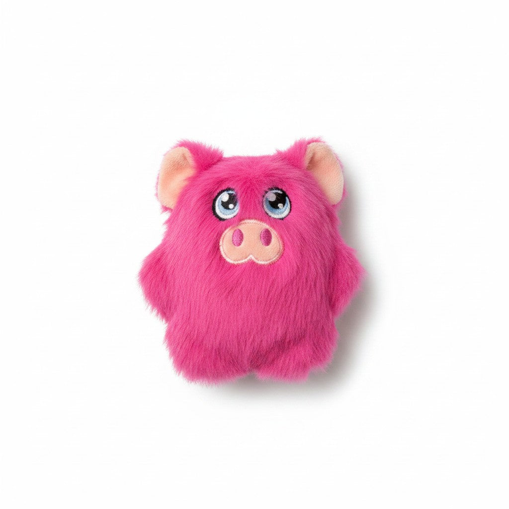Fluffy Pink Pig Plush Squeaky Dog Toy with blue eyes