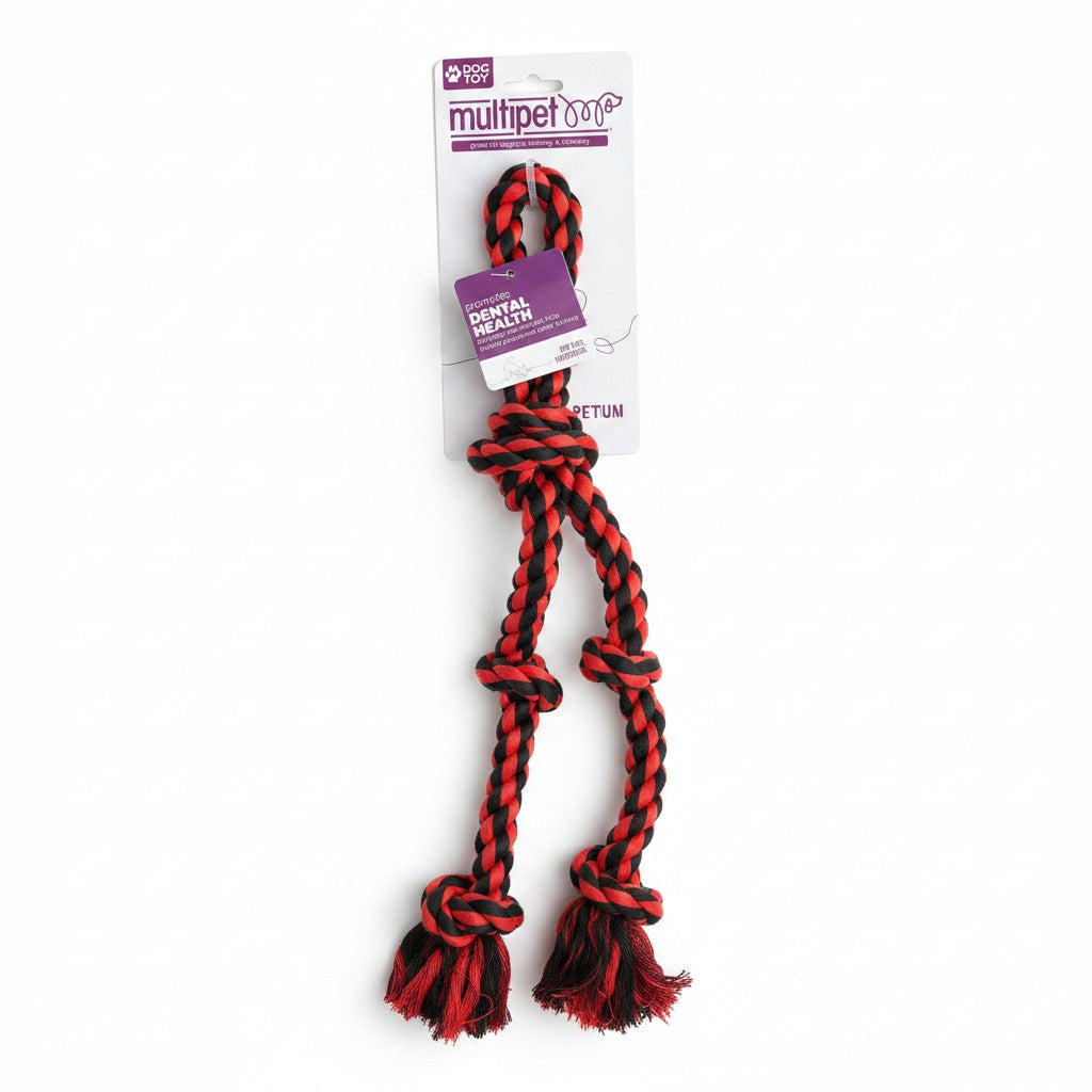 Multipet Dental Health Rope Dog Toy red black braided multi-knot Y-shape