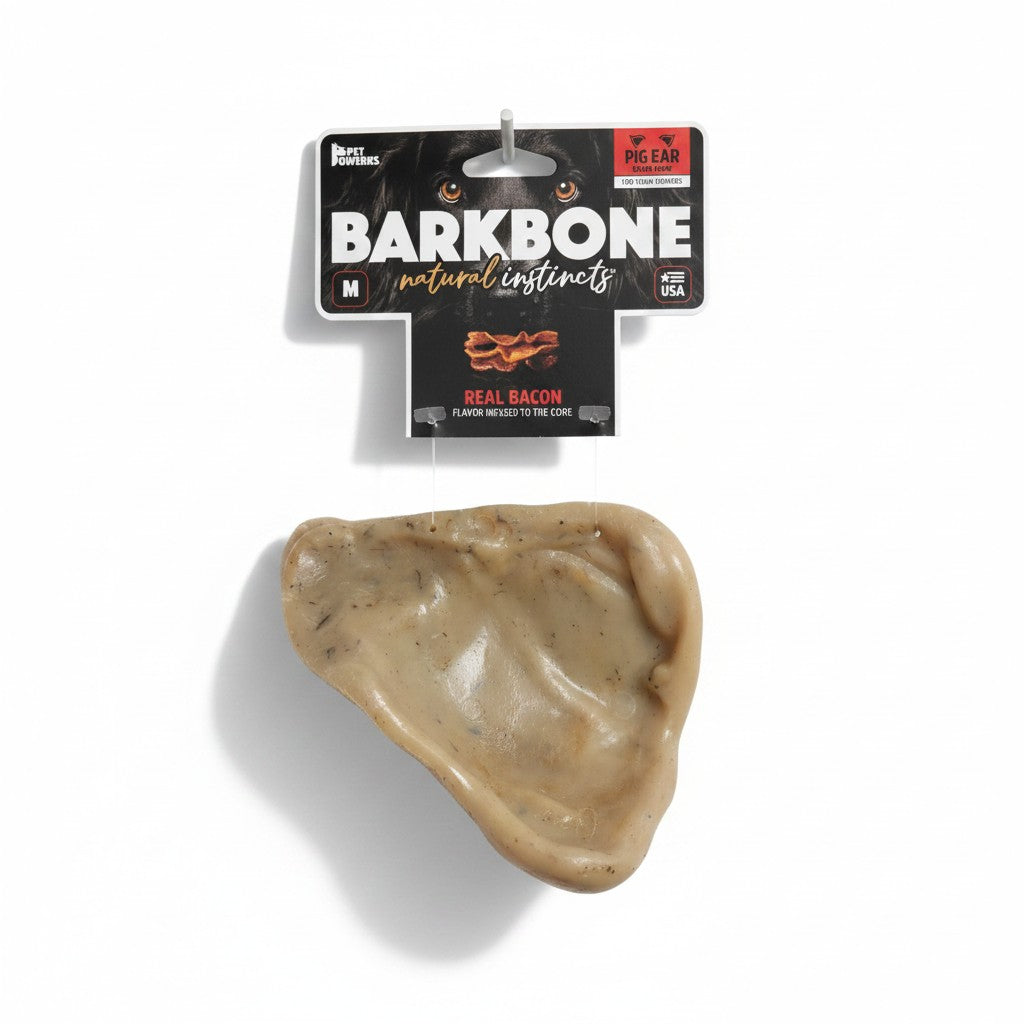 BarkBone Natural Instincts Pig Ear Knob Bone Real Bacon Medium USA Made