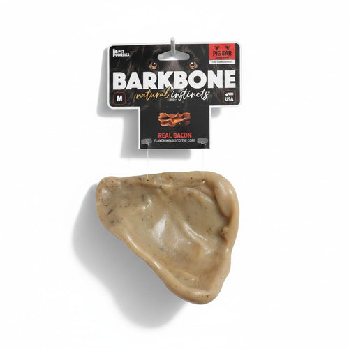 BarkBone Natural Instincts Pig Ear Knob Bone Real Bacon Medium USA Made
